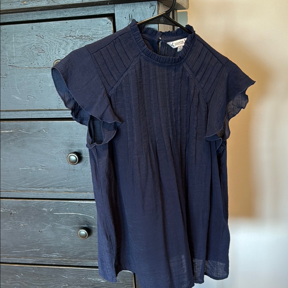 Nanette Lepore Blue Flutter Sleeve Blouse with Bib Collar